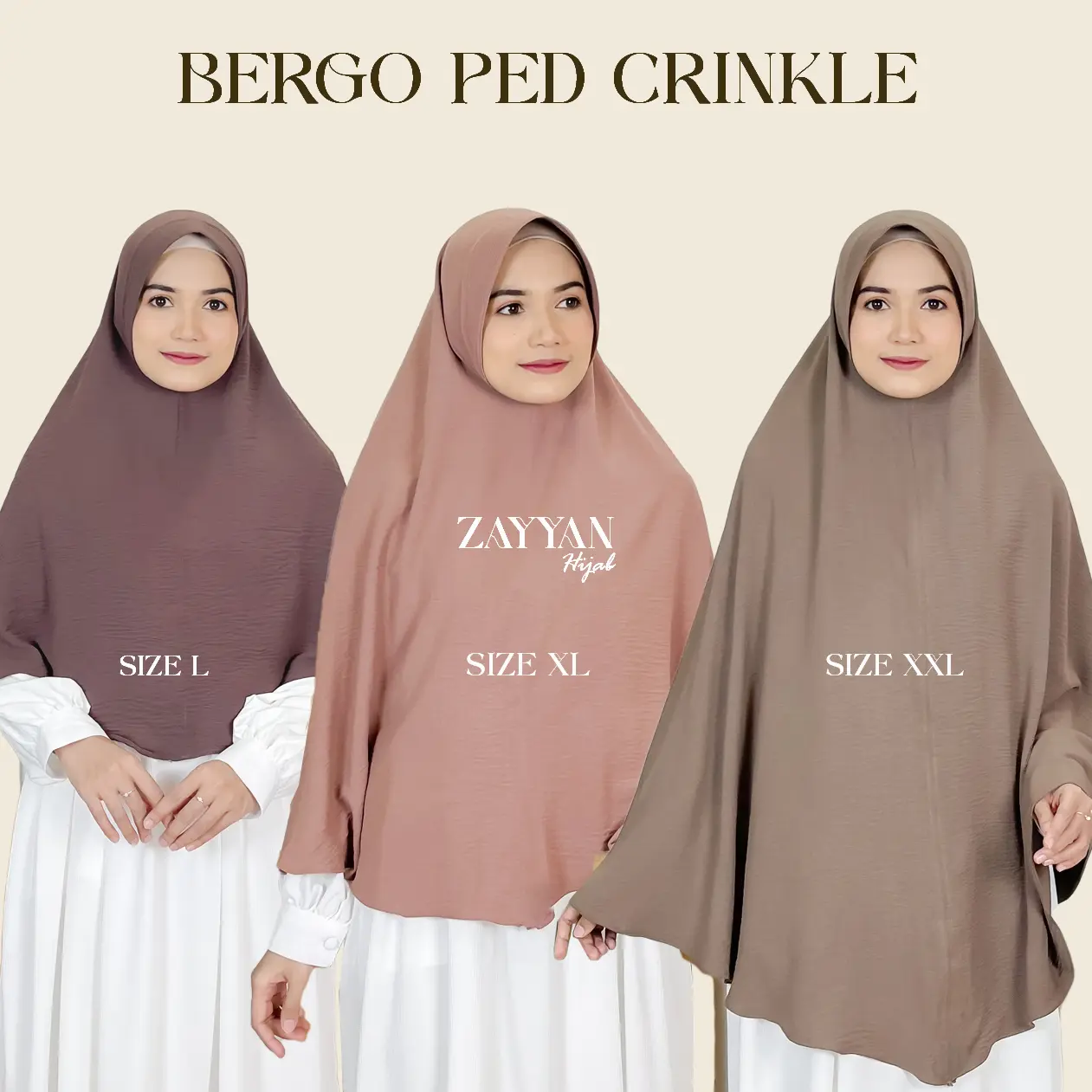 Hijab Instan Bergo Ped Crinkle Airflow Size L XL XXL Premium Hijab bergo jumbo