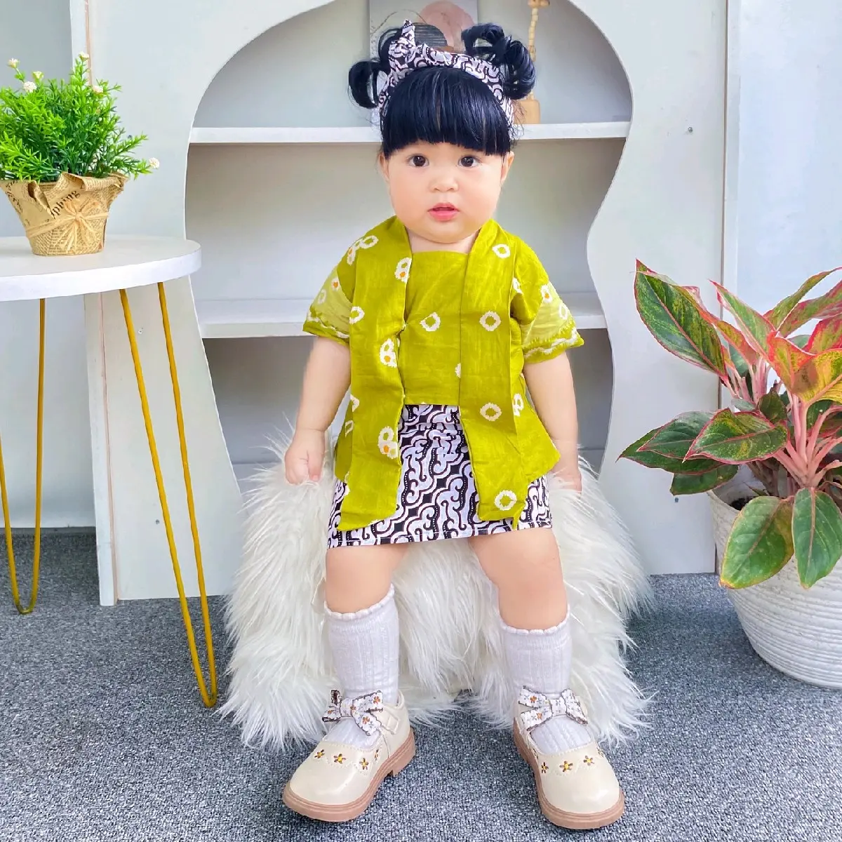 Kebaya Kutubaru Jumputan Bayi dan Anak Perempuan (6bulan-4tahun) Lengan Pendek Rok Span