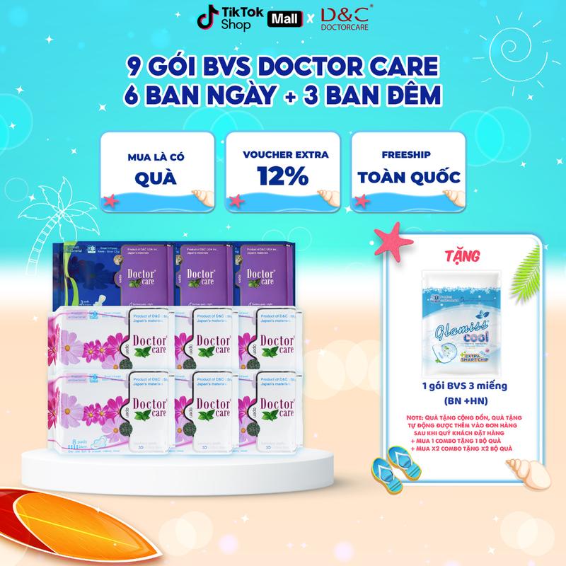 [KOL] COMBO 9 gói Băng vệ sinh Doctor care D&C mát lạnh (6 Ban ngày 24cm và 3 ban đêm 33,8cm)