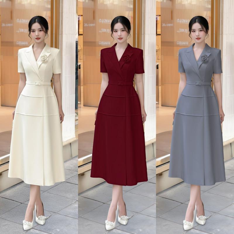   MIỄN SHIP  BST MDU5481 Váy Gold Nhật Cao Cấp - Thiết Kế Cổ Vest Kết Hợp Hoa Đính Ngực Tinh Tế Dành Cho Nữ 