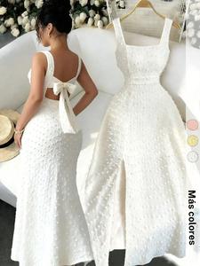 Vestido largo sin mangas para mujer con escote cuadrado y abertura lateral, estilo casual liso, esencial para bodas y fiestas, perfecto para ocasiones especiales