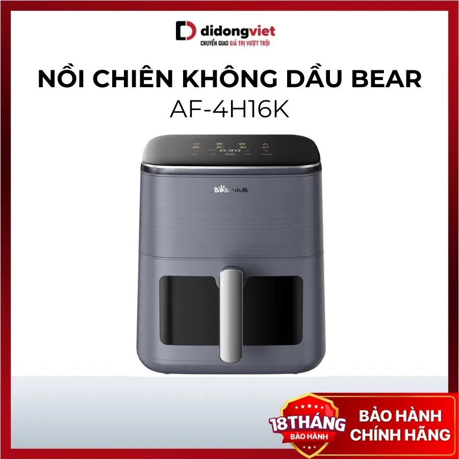 Nồi chiên không dầu 6L Bear QZG-H16R3 (AF-4H16K) | 1600W - Thiết kế 4D - 2 Tốc độ gió mềm & giòn - Bảo hành 18 tháng