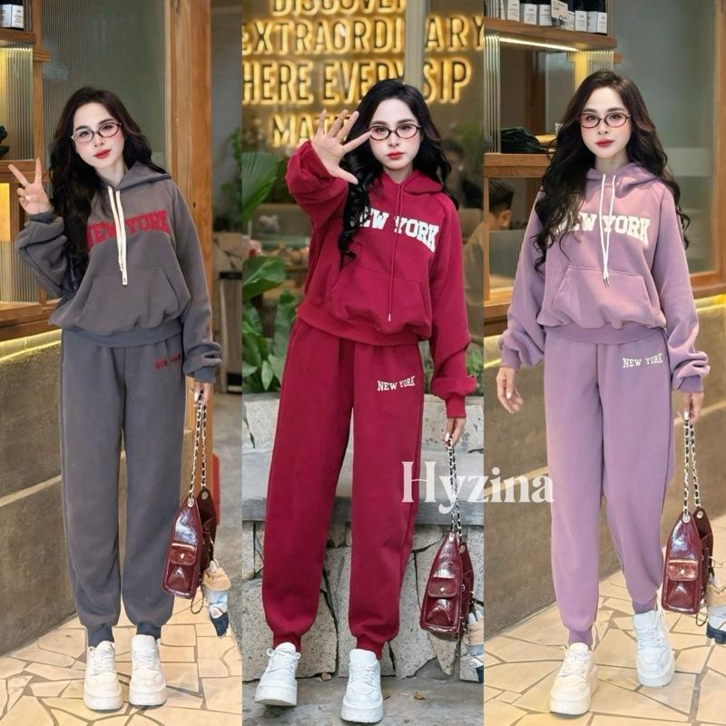   From Rộng  Set Bộ Quần Áo Nỉ Có Mũ Hoạ Tiết Chữ New York  Cho Nữ Chất Liệu Nỉ 2 Da Set Đồ Nữ Đẹp Bộ Nỉ Thu Đông Nữ Set Đồ Nữ Mùa Đông 