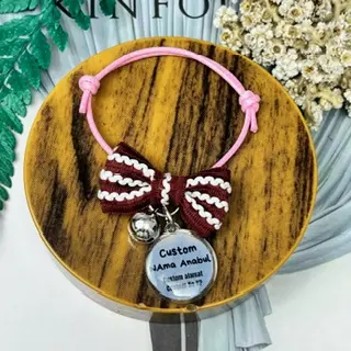 Kalung kucing Pita Korean Style + COSTUM NAMA (Akrilik nama Waterproof)
