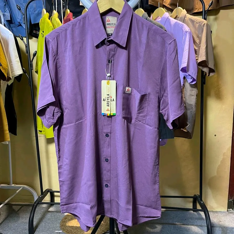 kemeja pria rayon twill lengan pendek Santai Formal Nyaman standard sesuai gambar
