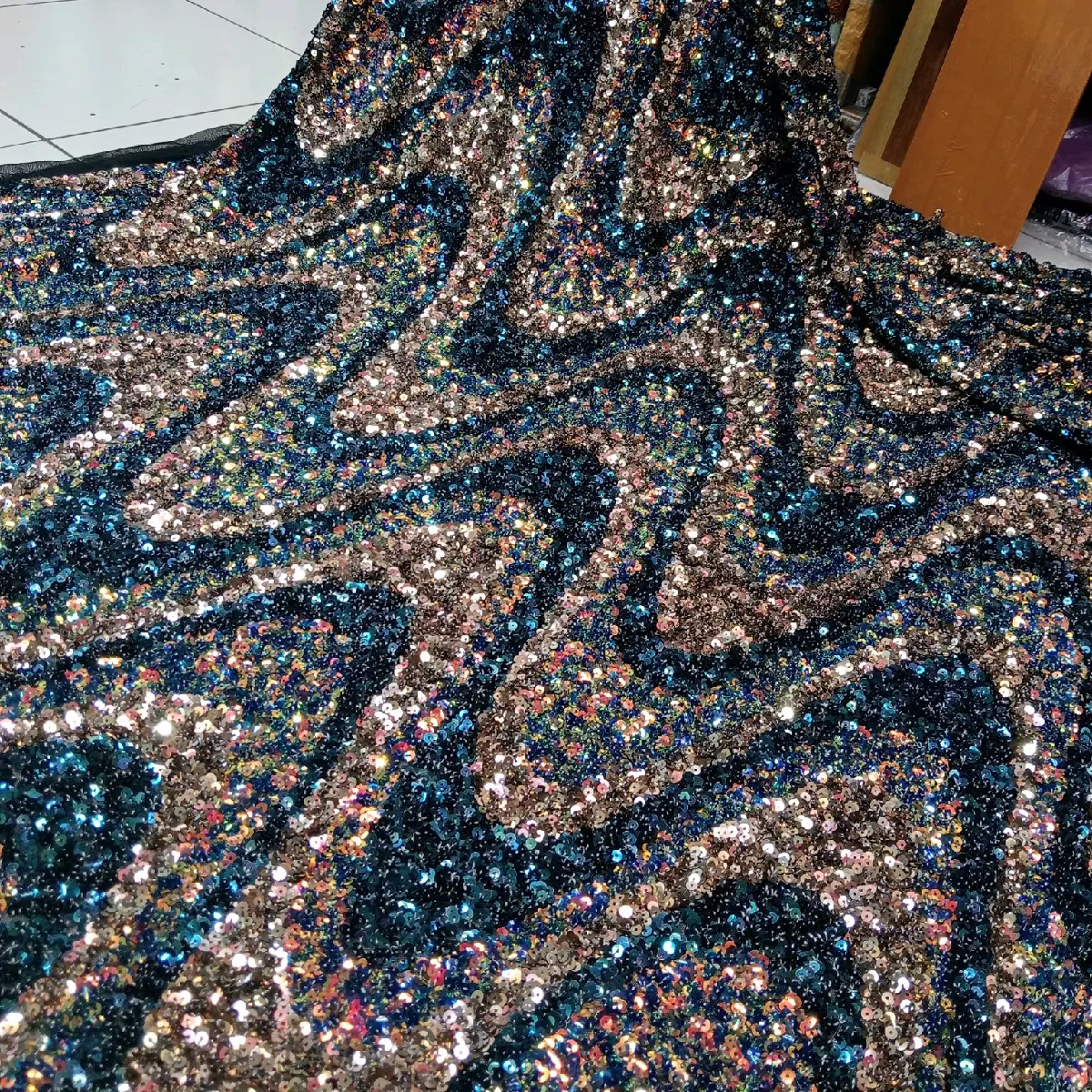 BAHAN/KAIN TILLE SEQUIN ABSTRAK TERBARUU/KAIN MOTIF GELOMBANG