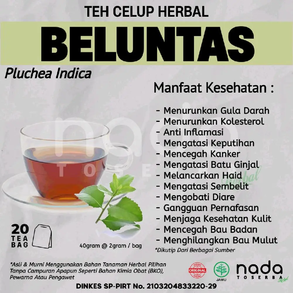 Teh Celup Herbal BELUNTAS Isi 20 Tea Bag | Diabetes & Kolesterol | Pluchea Indica