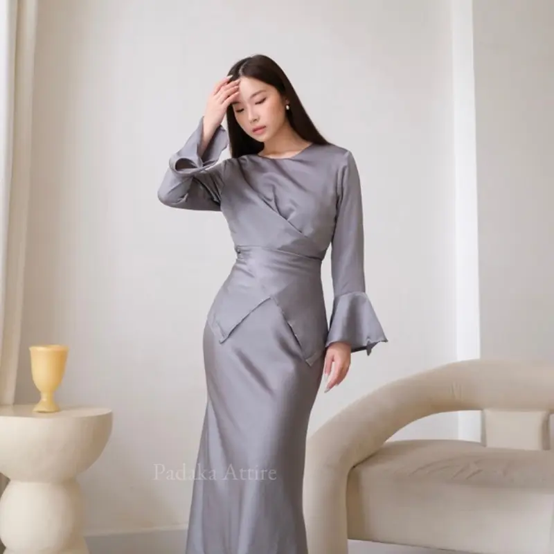 AMORE DRESS - Padaka Attire - Dress Bodycon Polos Fit Body Melayu Gamis Muslim Maxmara satin stitch violet Atasan Maxi Kondangan Pesta Lebaran Panjang 6