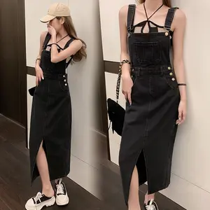 [FF-JP012-8856] Jumpsuit Rok Panjang Jeans Wanita Overall Skirt Denim Belahan Tengah Premium