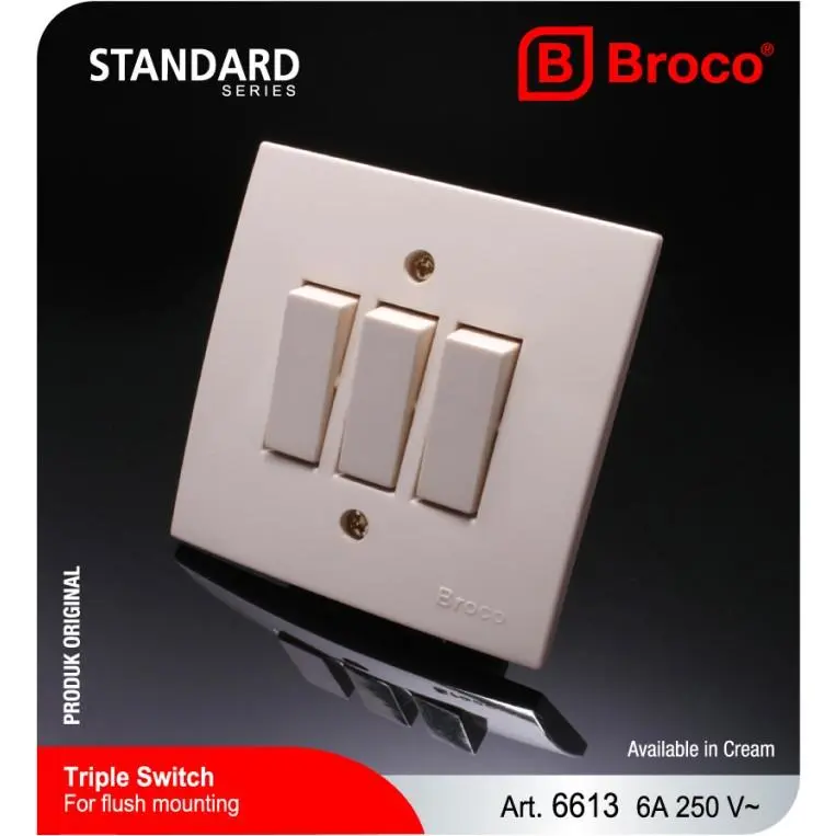 SAKLAR TRIPLE BROCO SAKLAR BROCO 3 GANG STANDARD SERIES 6613