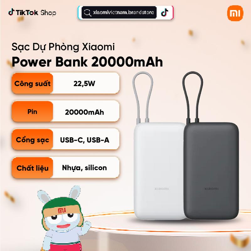 Sạc Dự Phòng Xiaomi Power Bank 20000mAh (Integrated Cable) TH BHR9739TH/ BHR9764TH - Sạc Nhanh - Pin Sạc An Toàn & Bền Bỉ - Phù Hợp Đi Máy Bay - Bảo Hành 12 Tháng
