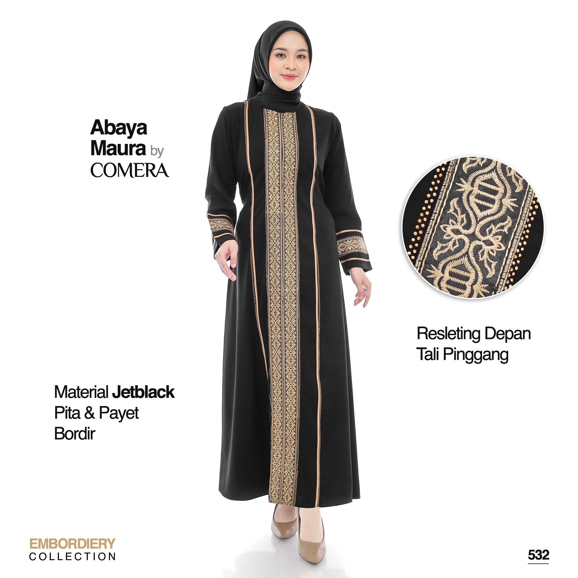 Comera - Abaya Maura Gamis Turkey Hitam Jetblack Bordir Payet Mewah Elegan Dress Lebaran Pesta 532