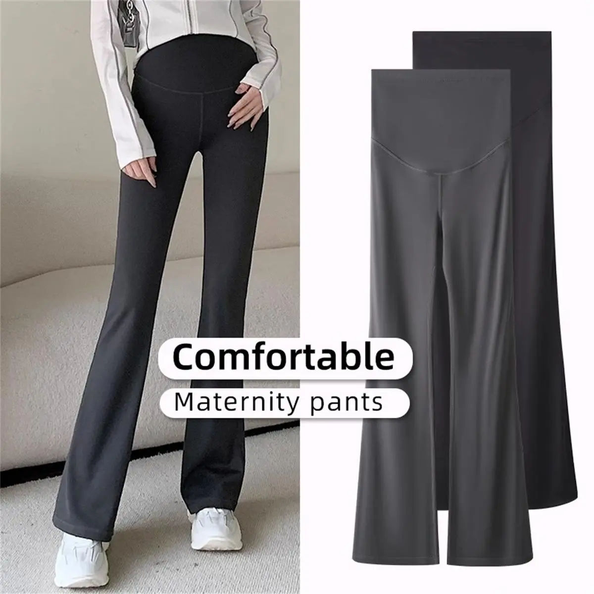 Celana Hamil Jumbo Maternity Pants Kerja Kantor  Wanita Bumil Kekinian Premium Y119 Black White Ibu Hitam