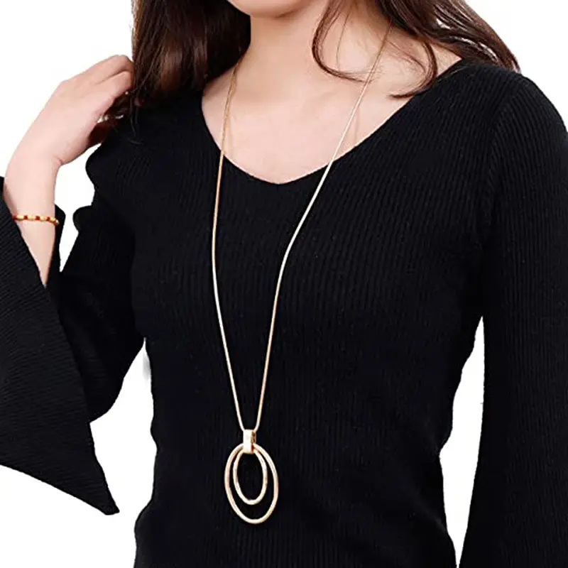 1/2PCS Cuban Chain Necklace Women Fashion Punk Collar Chain Exaggerated Retro Large Circle Non Fading Sweater Necklace Accessories