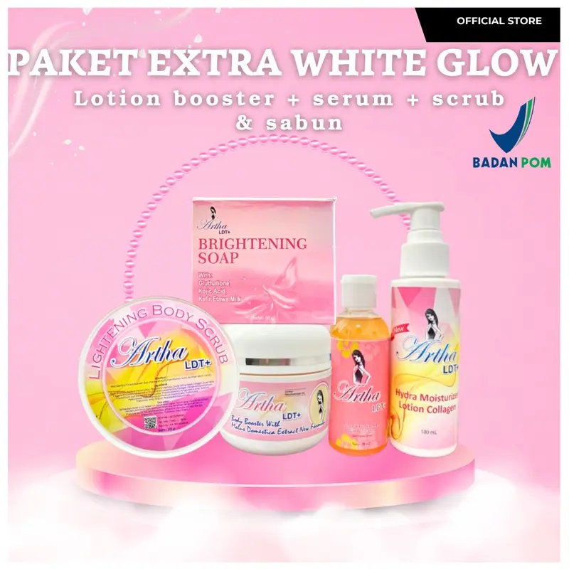 ARTHA LDT+ PAKET WHITE EXTRA GLOW (BADAN LENGKAP BODY SERUM ARTHA LDT) SPECIAL BOOSTER NEW FORMULA Mencerahkan  Perawatan Tubuh Pencerah Soap Lotion [Hand Scrub] 0