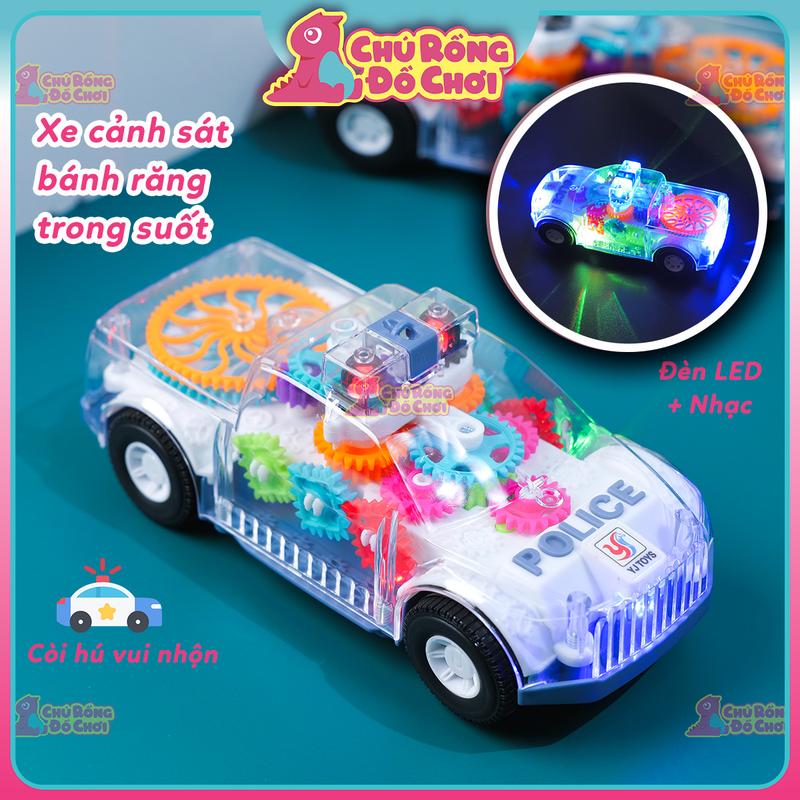   SALE CUỐI NĂM  Xe Đồ Chơi Bánh Răng Trong Suốt – Ô Tô Cảnh Sát Có Đèn LED & Nhạc Vui Nhộn Cho Bé | Chú Rồng Đồ Chơi 