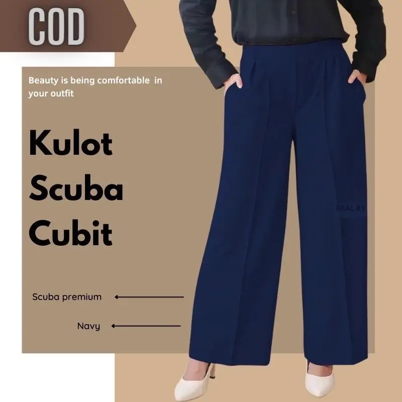 Celana Kulot scuba cubit jumbo premium wanita dewasa bahan halus dan tebal pinggang haighwaist bawahan celana kekinian terbaru 2024 model korean style 3