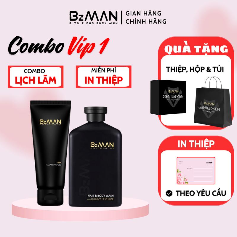   IN THIỆP MIỄN PHÍ  Combo VIP 1 BzMan: Bộ Sữa Tắm Gội Hương Nước Hoa Cao Cấp Dưỡng Body 3 in 1 320ml & Sữa Rửa Mặt Cho Nam 100ml | Tặng: Thiệp Hộp & Túi 