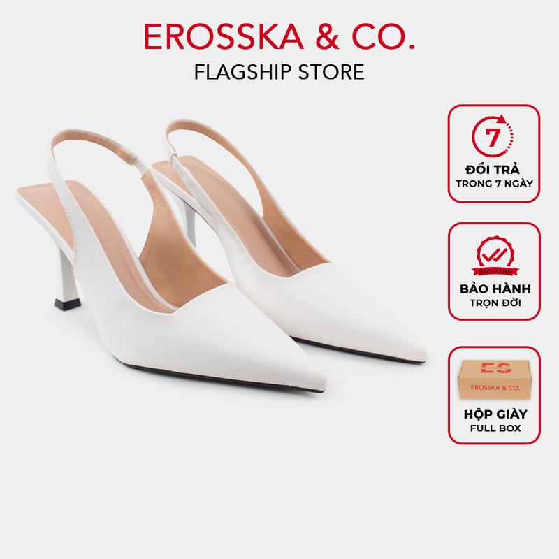   EROSSKA  - Giày cao gót dáng Slingback mũi nhọn màu trắng cao 8cm,có hộp giày,fullbox  - EH041 