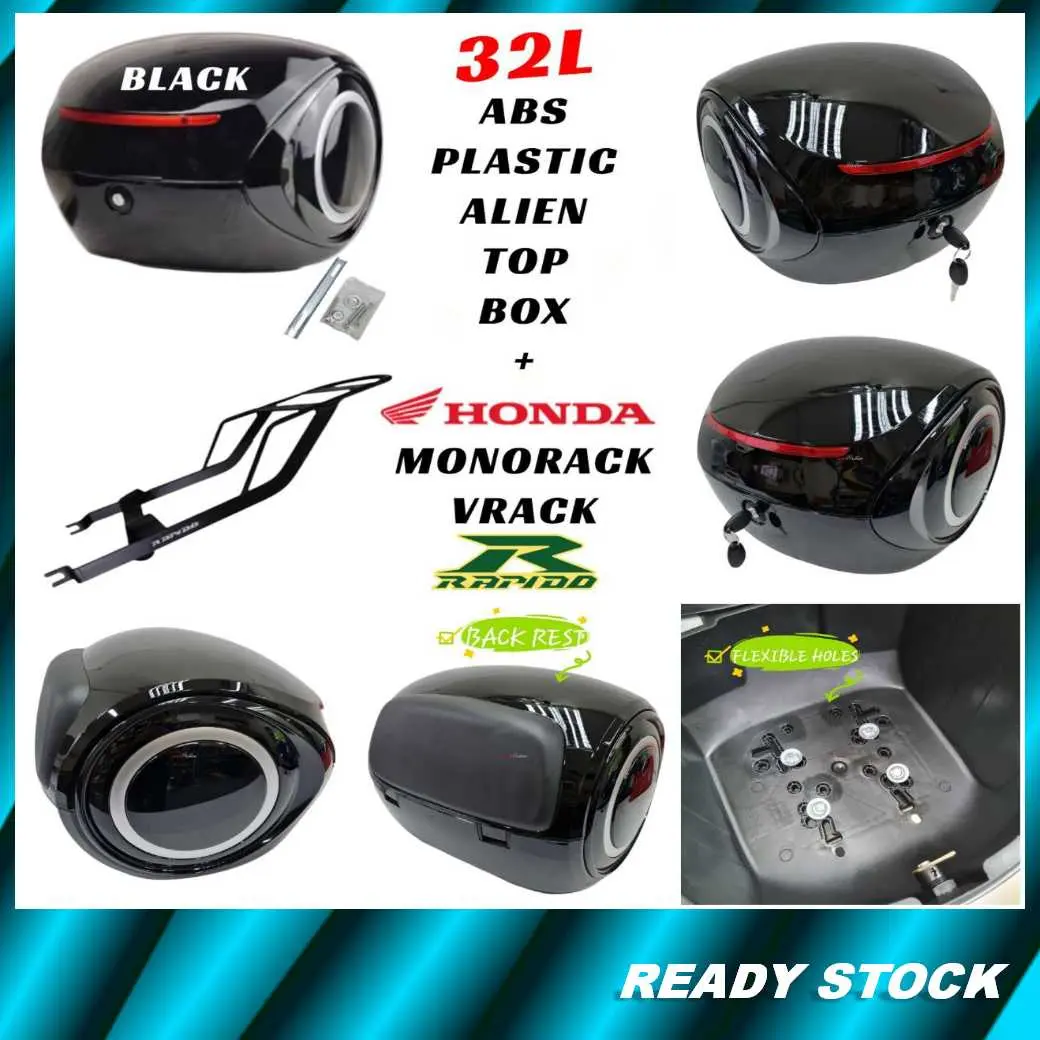 32L Alien Top Box Siput+RAPIDO Monorack VRack HONDA RSX RS150 EX5 Beat Alpha Motorcycle Motor