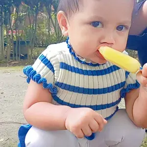 AUDRIS CURLY STRIPE - Atasan baju rajut anak Perempuan lengan pendek Korea kids Fashion