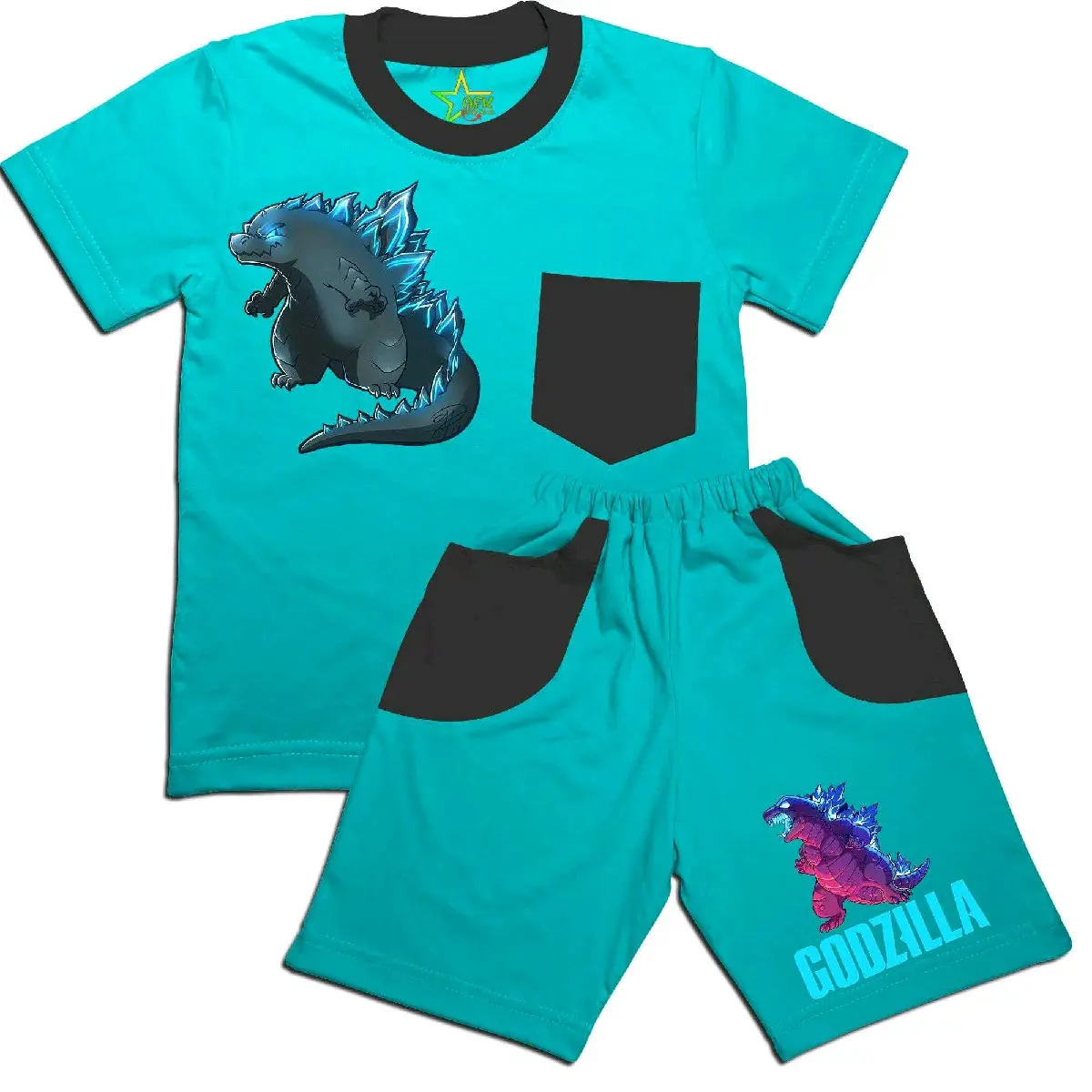 Stelan kaos anak Godzillakarakter Lucu Fashion Set Celana