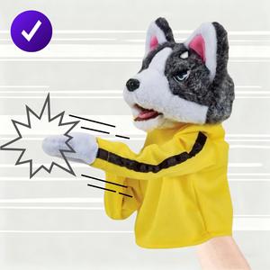 ぬいぐるみボクシング犬の人形セット、インタラクティブなぬいぐるみボクシング犬おもちゃ、機械的な連動手人形、サウンドエフェクト、指人形によるパフォーマンス