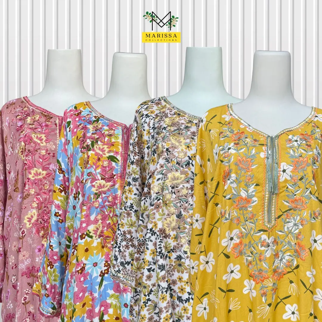 Marissa Collections Daster Gamis Bordir Cantik Busui Friendly  Motif Bunga Katun Rayon 3/4