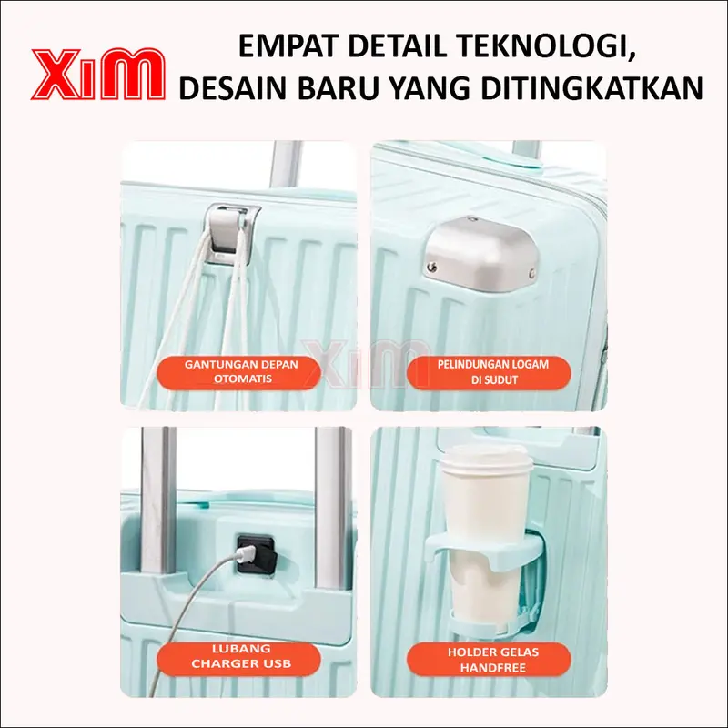 【XIM_KOPER】A803 KAPASITAS BESAR 20/24/28 INCH KOPER TRAVEL KABIN & BAGASI LAPTOP NEW DESIGN  STAND CUP / CHARGER USB SUPPORT BERKUALITAS TINGGI koper anti-pencurian jangan dicuci 2
