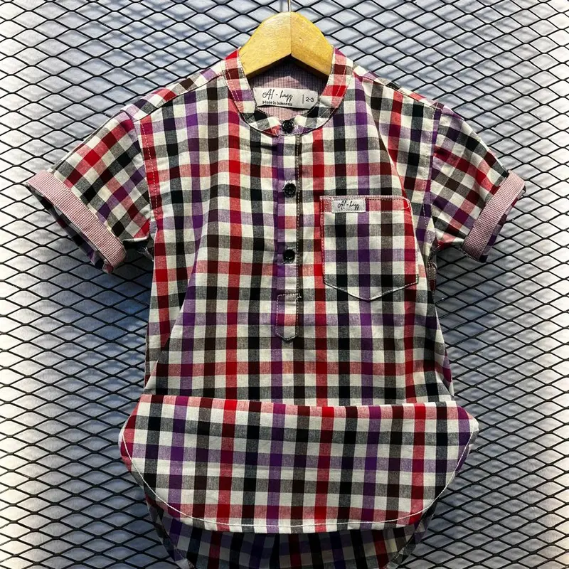 Baju Kurta Anak Laki-Laki Lengan Pendek Usia 2-13 Tahun Bahan Katun Flanel Fashion Coklat 0