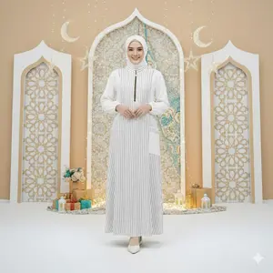 EL-Gamis Amanda Salur Kombinasi Katun Marbella & Katun Semiwoll Gaya Basic dan Muslim Motif Salur Nyaman untuk Berbagai Kesempatan Korean Looks