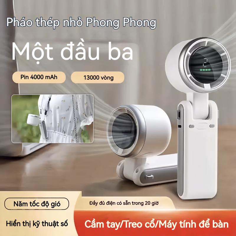 Quạt Cầm Tay Mini Turbo Tăng Áp - Pin 4000mAh - 3 Chế Độ - Siêu Êm - Dùng Cho Văn Phòng/Bàn Làm Việc/Ký Túc Xá - Giảm Nhiệt 38°C Chỉ Với 1 Nút Bấm máy quạt cầm tay mini