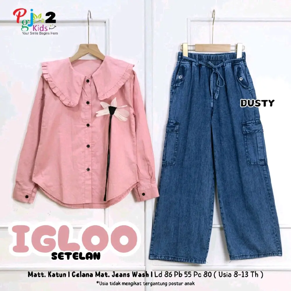 Baju Setelan Anak Igloo Set Kids Untuk Usia 8-13 Tahun ( Bisa COD ) Celana Jeans