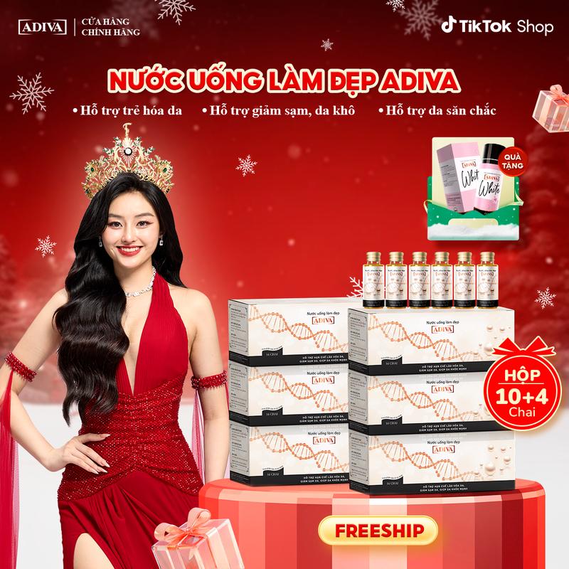  Combo 6 Hộp Nước Uống Làm Đẹp Collagen Adiva Tem Trắng - Giúp Làn Da Săn Chắc Ảm Mịn Và Căng Bóng 