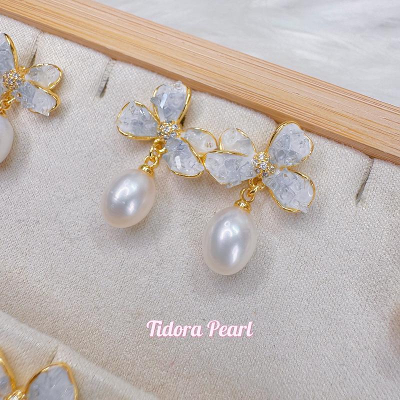   BT19  Bông Tai Hoa Tuyết Ngọc Phối Thạch Anh Ngọc Trai Nước Ngọt Dành Cho Nữ - Tidora Pearl 