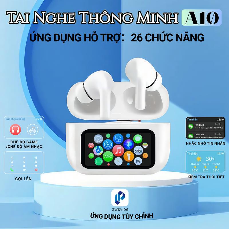 Tai Nghe Thông Minh A10 PRO Kết Nối App Với 26 Chức Năng, Màn hình cảm ứng màu LED, Tùy chỉnh hình nền,Chơi trò chơi, Đồng bộ hóa tin nhắn, Chống nước IPX6, Thiết kế tùy chỉnh EQ, Tên Bluetooth tùy chỉnh, Giảm tiếng ồn ANC/ENC