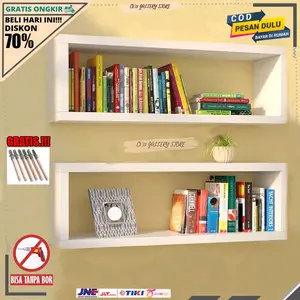 Rak Hias Ambalan Persegi Panjang Kotak Dekorasi Dinding Tempel Rak kayu Gantung Tv Rak Dinding Serbaguna tatakan kamar mandi salem kebutuhan rumah model 2 hemat ruang ruang belajar kamar tidur hiasan