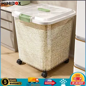 MiniMalisBox dispenser beras estetik rice box 25kg aesthetic  tempat beras aesthetic storage tempat beras 25kg model baru wadah beras aesthetic tempat penyimpanan beras tempat beras anti kutu dan semut dispenser beras 10 kilogram penyimpanan beras