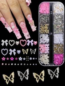 Set de 95 piezas de Adornos para Uñas 3D Y2K, con Pedrería, Perlas, Diamantina, Mariposas, Moños, Corazones y Flores para Decoración de Arte en Uñas