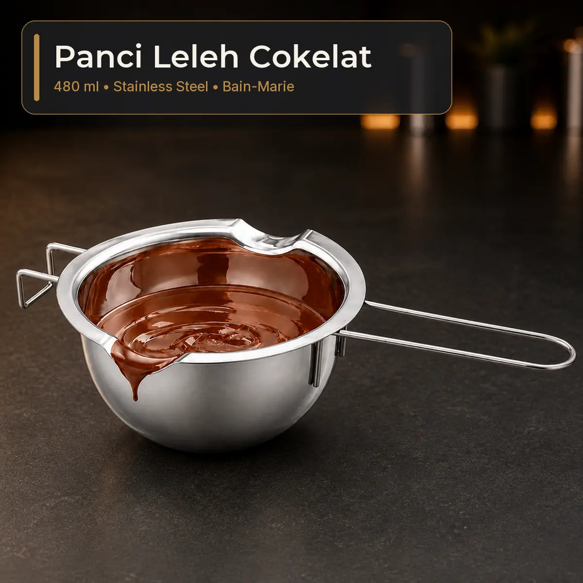 Panci Leleh Coklat 480ml Stainless Steel, Chocolate Melting Pot Double Boiler Bain Marie untuk Keju Mentega Saus, Alat Baking Pastry Cafe Restoran & Dapur Hotel