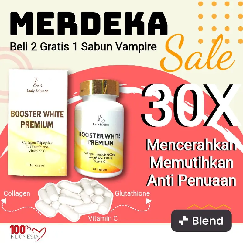 (60 Kapsul) Lady Solution Booster Whitening Glutathione Memutihkan Collagen dan Vit C 0