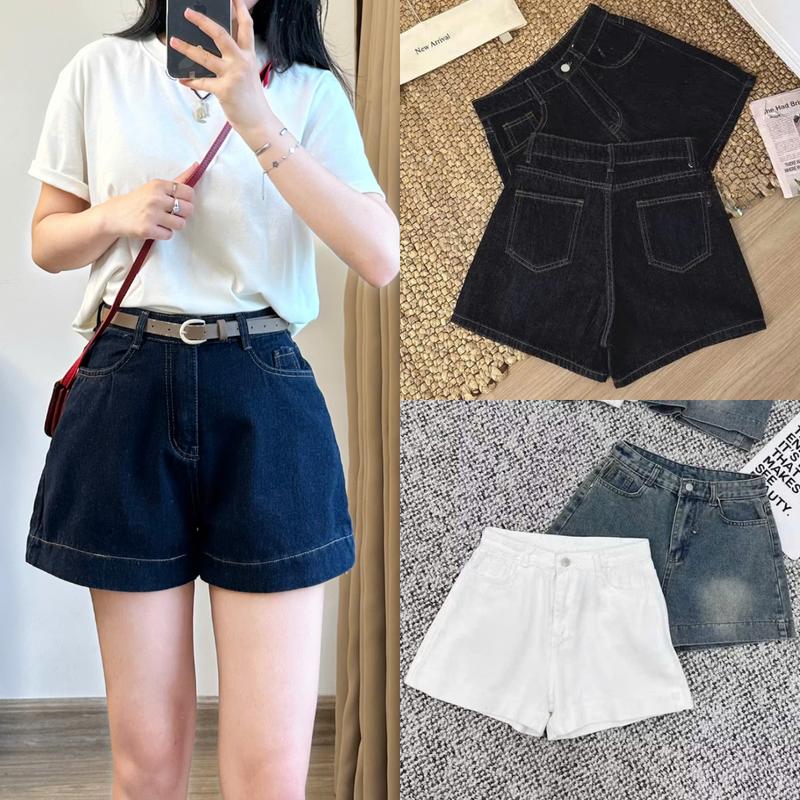 Quần short jeans mềm nữ lưng cao ống rộng Women Pants 7936/7451/442