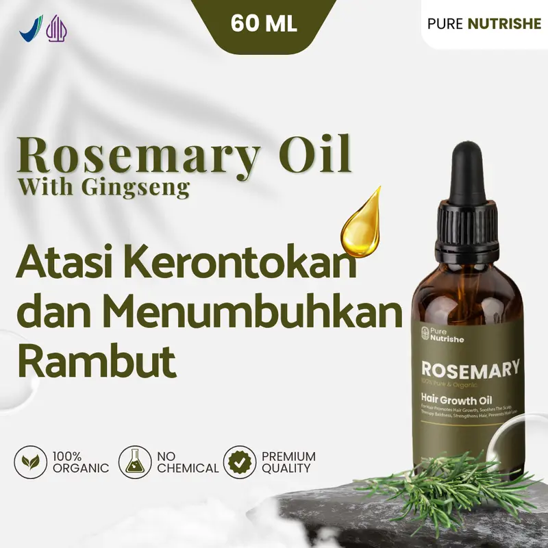 (60 ML) Rosemary Hair Oil Pure Nutrishe - Rosemary Hair Growth Oil - Minyak Penumbuh Rambut 0