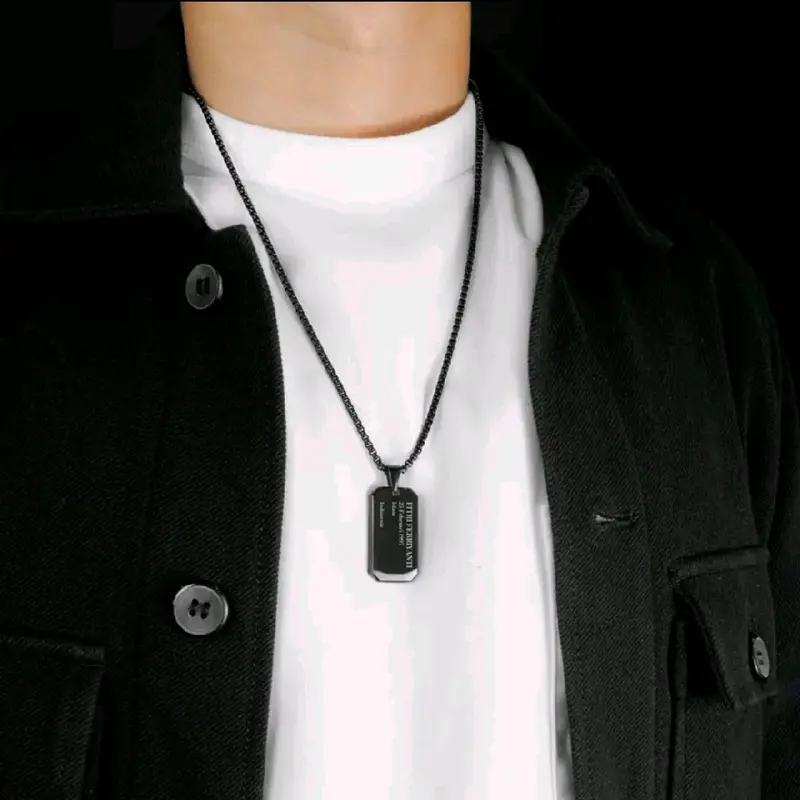 PROJECT NINETYSEVEN - LEROY Necklace - Kalung Bebas Custom Nama Pria, Aksesoris, Jewellery, Anniversary, Mewah, Elegan, Dog Tag, Rantai, Hitam, Putih, Daily, Liontin, Couple, Korean Style (BELI 3 GRATIS 1) 5
