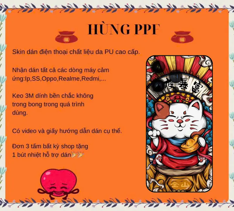 [Mã P]Miếng dán da hình Mèo thần tài VN dành cho điện thoại Android và IOS Phụ Kiện 0