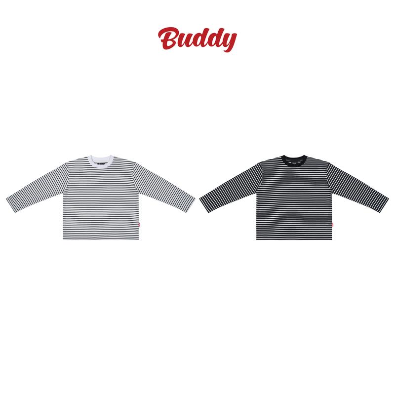   BUDDY  STRIPED TEE - Áo thun sọc ngang tay dài vải cá sấu form rộng boxy 