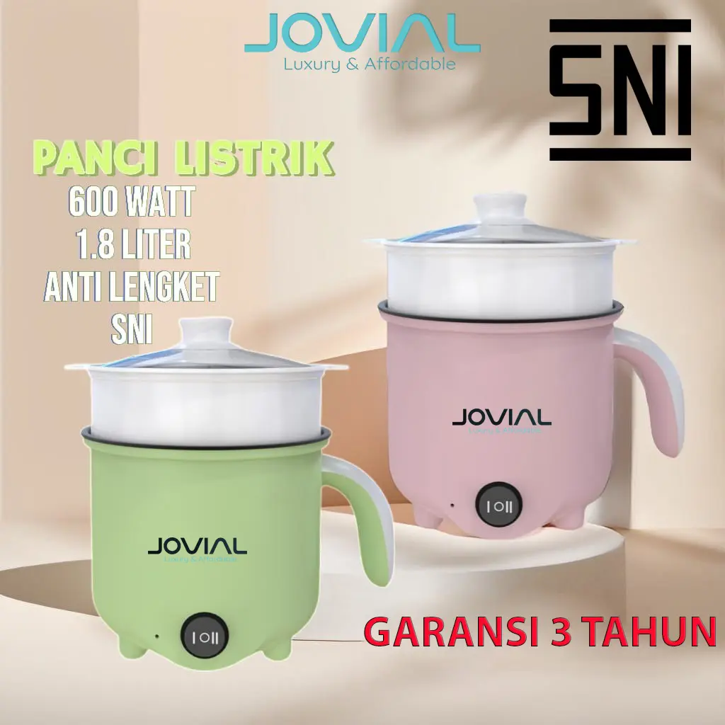 Panci Listrik SNI GARANSI 3 TAHUN Portable Electric Cooker Frying Pan Multifungsi 1.8 Liter 600 Watt Anti Lenket Pink