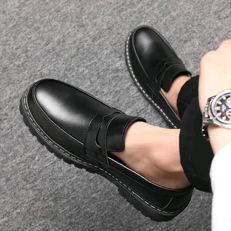Docmart Kulit Sintetis Pantovel Pria Slip On Sudah Jahitan Sol Anti Jebol Shoes Pantofel Kerja Hitam Flat Kasual Karet 1