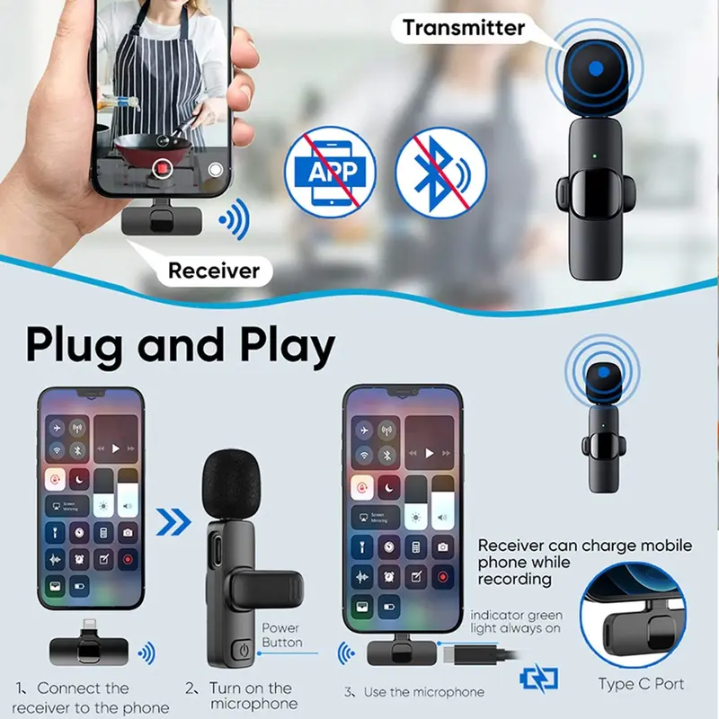 Mikrofon Nirkabel Lavalier Mic Portabel Audio Video pembuatan Rekaman Wireless Microphone HP Klip Untuk IPhone Android 3