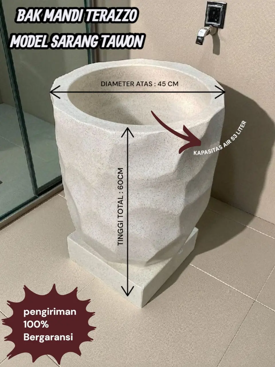 BAK MANDI TERAZO ASLI MODEL SARANG TAWON GLOSY DAN LICIN